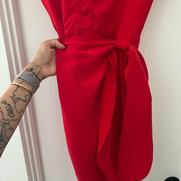 Red Silk Wrap Dress - Picture 3 of 7